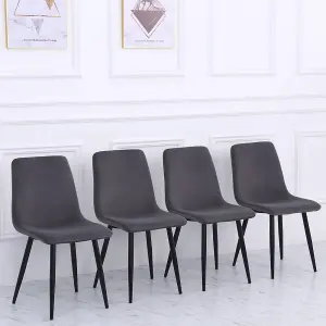 4Pcs Velvet Accent Chair Dining Chair with Metal Legs Dark Grey