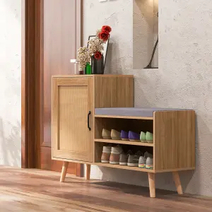 Costway Rattan Shoe Cabinet 2-in-1 Shoe Storage Bench Shoe Rack Cabinet