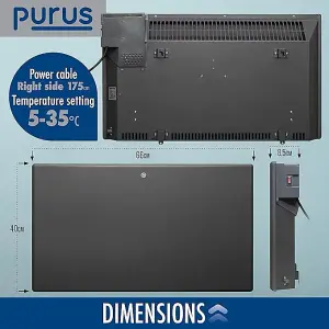 Purus Electric Radiator Panel Heater 1200W Eco Grey Wall Mounted & Freestanding Thermostat & Timer Lot 20