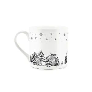 Purely Home Christmas Festive Winter Village - Bone China White Mug Coffee/Tea