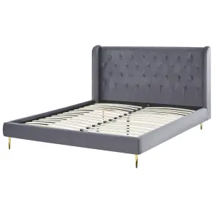 Velvet EU King Size Bed Grey FORBACH