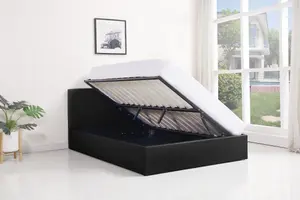 Ottoman Storage Leather Bed Side Lift Black 4ft Small Double Bed