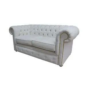 Chesterfield 2 Seater Sofa Settee Pimlico Oyster Real Fabric In Classic Style