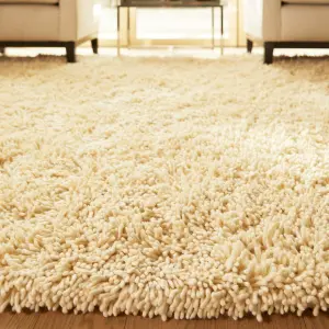 Ivory Shaggy Wool Rug Luxurious Plain Handmade Rug for Living Room and Bedroom-80cm X 150cm