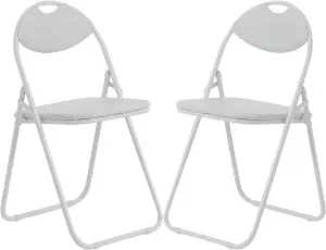 Set of 2 Foldable White Chairs for Small Spaces - Versatile Indoor Metal Folding Chairs -Desk Chairs for Bedroom, Office, & Guests