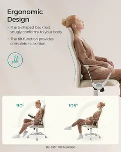 SONGMICS Desk Chair, Ergonomic Swivel Office Chair, Adjustable Height, Upholstered Seat, Tilt Function, Cappuccino Beige