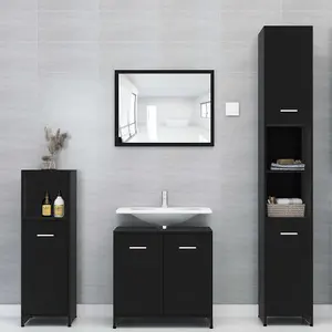 Berkfield 4 Piece Bathroom Furniture Set Black Engineered Wood