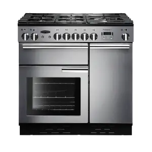 Rangemaster PROP90DFFBL/C Freestanding Electric Range cooker with Gas Hob - Stainless steel effect