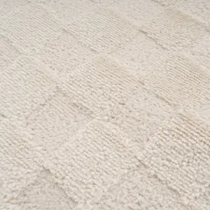 Cream Beige Checkered Velvety Soft Rug 240x330cm