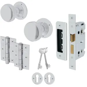 EAI - Lined Mortice Door Knobs and Sash Lock Kit - 55mm - Polished Chrome