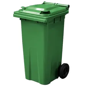 140L Green Coloured Wheelie Bin Compact Sized Ideal For Small Gardens Complete With Rubber Wheels & Lid