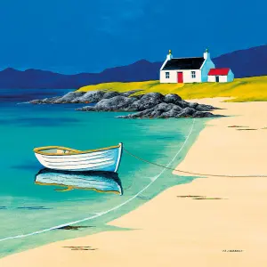 Anthony Barber Hebridean Fishermans Cottage Canvas Print Blue/Green/Cream (40cm x 40cm)