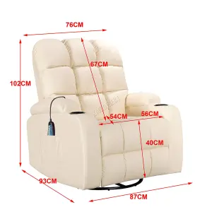 WestWood Leather Massage Recliner Chair Sofa Rocking Swivel Armchair Remote Control Cream