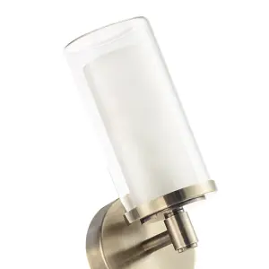 Contemporary Double Glass and Antique Brass Metal Bathroom Wall Lamp IP44 Rated