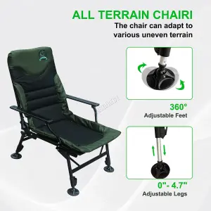 CARPZILLA Portable Folding Fishing Chair with Footrest 170 Recline Extend Green