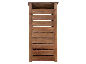 Slatted wooden log store with door and kindling shelf W-99cm, H-180cm, D-88cm - brown finish