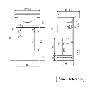 Rinse Bathrooms Gloss White Painted Bathroom Basin Sink Vanity Unit Cabinet Soft Close Door Hinges Floor Standing 450mm