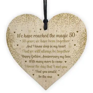 50th Wedding Anniversary Gift For Husband Wife Wooden Heart 50th Anniversary Card