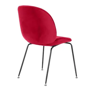 Luxurious Red Velvet Dining Chair with Black Metal Legs