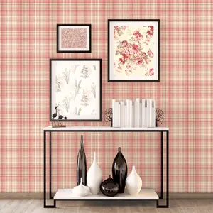 Galerie Abby Rose 4 Red Beige Check Plaid Smooth Wallpaper