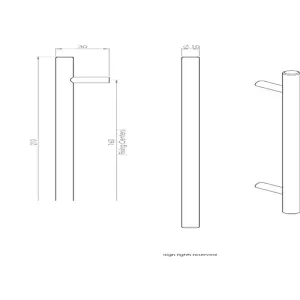 4x Round T Bar Pull Handle 210 x 10mm 160mm Fixing Centres Stainless Steel