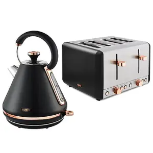 Tower Cavaletto Pyramid Kettle and 4 Slice Toaster Set Black