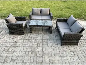 Fimous 4Pcs Rattan Outdoor Garden Furniture Sofa Set Table & Chairs Dark Grey Mi