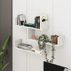 Summer-Louise 3 Piece Floating Shelf Wall Mounted Bookcase Gold  Marble