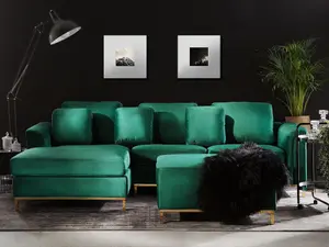 Right-Hand Corner Sofa with Ottoman OSLO Dark Green Velvet Right Hand