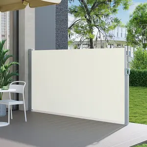 Outdoor Beige Retractable Garden Sided Awning  Waterproof Sunshade Privacy Panel Gazebo Sidewall Panels Sunwall 600 x 160 cm