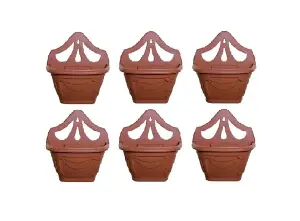 6 x Small 31cm Venetian Wall Planter Basket Garden Pot Plastic Terracotta Colour