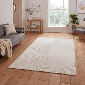 Cream Optical 3D Washable Abstract Modern Dining Room Bedroom & Living Room Rug-120cm X 170cm