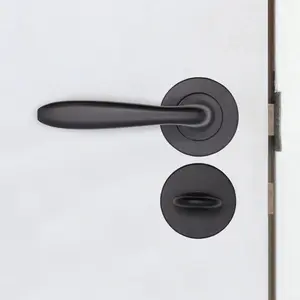 AFIT - Matt Black Bathroom Door Handle Set Internal Door Handles 64mm Lock 76mm Hinges Santeau Range