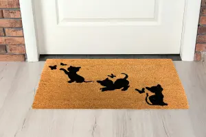 Coir Products Coir Doormat with the Design of Playful Three Kittens