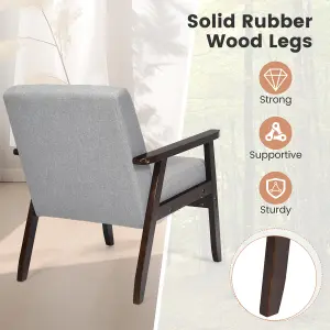 Costway Modern Upholstered Fabric Armchair Wood Accent Chair w/ Rubber Wood Legs