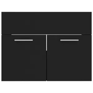 Berkfield Sink Cabinet with Built-in Basin Black Engineered Wood