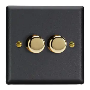 Varilight 2-Gang 2-Way V-Pro Push On/Off Rotary LED Dimmer 2 x 0-120W Vogue Matt Black