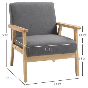 HOMCOM Accent Chair with Wood Frame Wide Seat Linen Armchair Grey