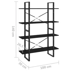 Berkfield 4-Tier Book Cabinet Black 100x30x140 cm Engineered Wood