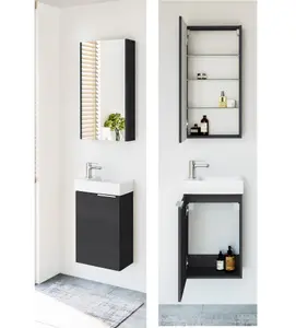 Bathroom Cabinets Set 400mm Vanity Unit Basin Wall Mirror Black Grey Small Avir