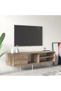 Mika TV Stand with 3 Shelves and 1 Cabinet, 140 x 35 x 45 cm TV Unit Table for TVs up to 60 inch, Oak