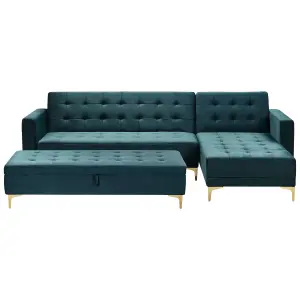 Corner Sofa with Storage Ottoman ABERDEEN Teal Velvet 4 Seater Left Hand