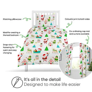 Bloomsbury Mill - Winter Wonderland Christmas Kids Double Bed Duvet Cover and Pillowcases Set - Double - 200 x 200cm