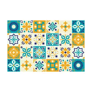 24 Pieces 15x15cm Temara Yellow and Blue Moroccan Tile Stickers