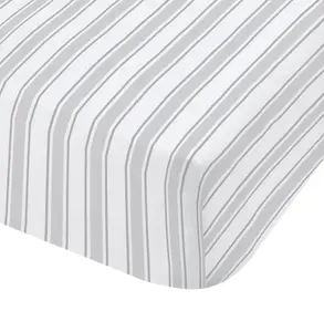 Bianca Fine Linens Bedroom Check And Stripe Fitted Sheet 25cm Depth Grey