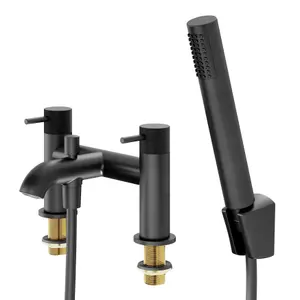 GoodHome Owens Matt Black Deck-mounted Bath mixer tap with shower kit