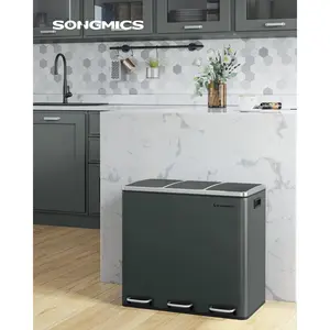 Steel Step On Multi-Compartment Rubbish & Recycling Bin - 54L Smoky Grey