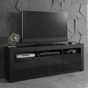 Modern TV Unit 160cm Black with High Gloss Doors - Creative Furniture