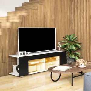 HOMCOM TV Stand 145cm TV Unit with Glass Shelves RGB LED Light for 60"TV Black