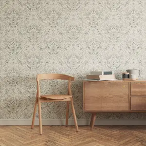 Lick Green & White Damask 01 Textured Wallpaper